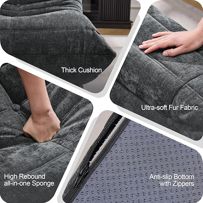 Bean Bag Chairs for Adults Giant Bean Bag Chair Memory Foam BeanBag Chair Bean Bag Sofa with Filler Faux Fur Fireside Beanbags Lazy Sofa for Living Room Bedroom Office (Darkgrey Chenille Loveseat)