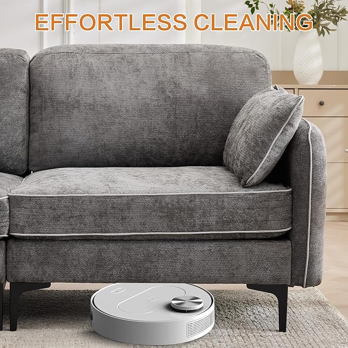 LSSBOUGHT 110 Sectional SofaL Shaped Sofa with Movable Ottoman Chenille Fabric 3 Seat Modern Couches for Living Room Apartment and Small Space (Gray)