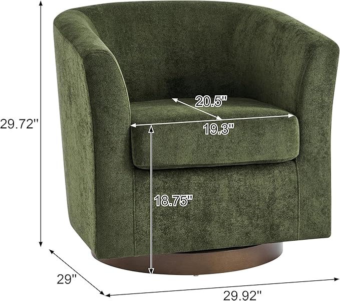 Christopher Knight Home Coles 360° Velvet Swivel Accent Chair Living Room Barrel Swivel Chair with Iron Frame Wooden Velvet Club Chair with Rotation No Assembly Required Olive Green+Walnut