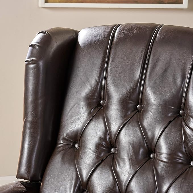 Christopher Knight Home GDFStudio Elizabeth Tufted Bonded Leather Recliner Vintage Reclining Reading Armchair 28.5D x 34.5W x 41H in Brown