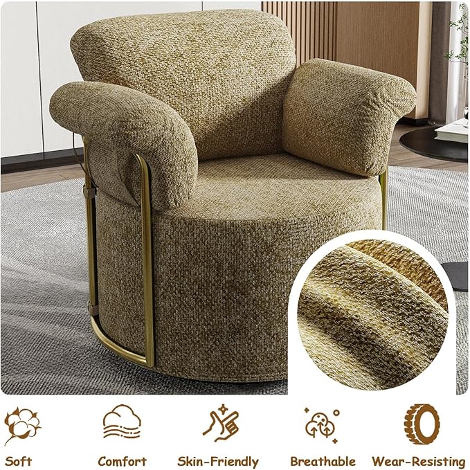 Swivel Accent Chairs for Living Room 360 Swivel Barrel Chair &amp Round Accent Chair with Armrests and Back for Office and Living Room (Brown)
