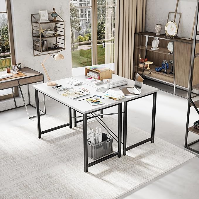 OLIXIS 47 Inch Computer Office Desk for Small Spaces Writing Gaming Work Desk Modern Study Table with Metal Frame Home Bedroom White