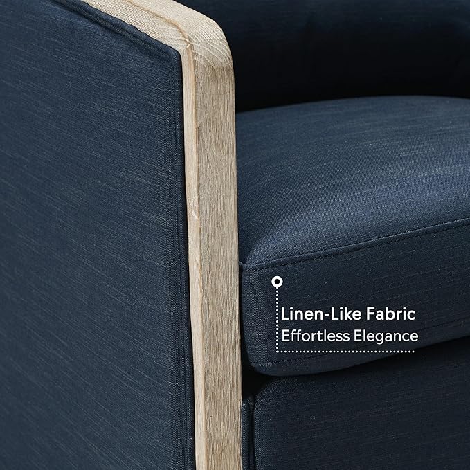 KINWELL Set of 2 Oak Wood Frame Modern Performance Fabric Swivel Barrel Armchair Mid Century Upholstered Accent Sofa Chair with Pillow Back for Living Room Lounge &amp Bedroom Indigo