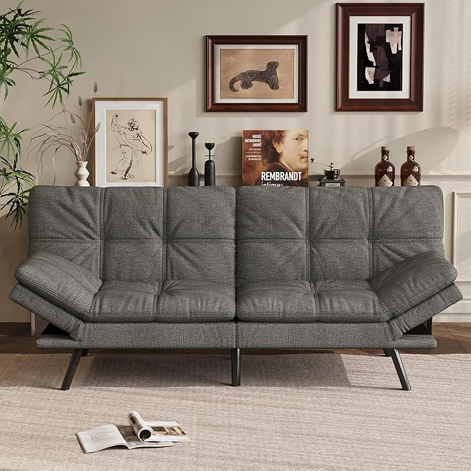 Vyfipt 71 Convertible Futon Sofa Bed3-in-1 Linen Fabric Futon Couch with Memory Foam Modern Foldable Sleeper Loveseat for Small Spaces Living RoomOffice &amp ApartmentDark Grey
