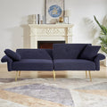Dark Blue Futon Sofa Bed Loveseat with Adjustable Backrest and Armrests Teddy Couch with Pillows and Side Pocket for Small Spaces Living Room Apartment Or Office (Dark Blue)