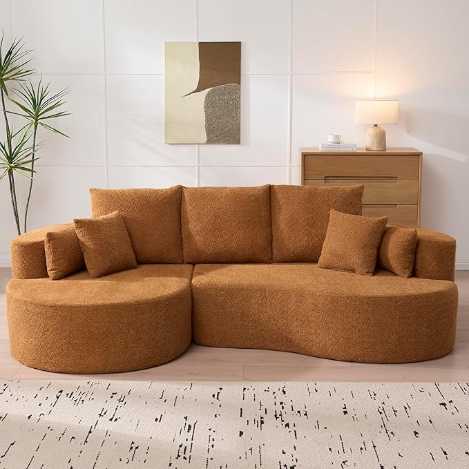 Christopher Knight Home Carden 106 Curved Modular Sectional Sofa Fabric Upholstered Comfy Sofa Couch with Chaise Lounge Modern Cloud Couch with Deep Seat No Assembly Required Browish Orange