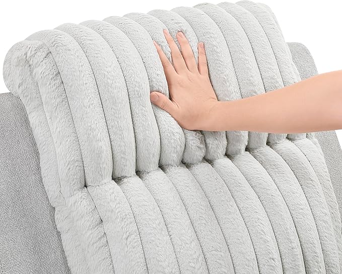 Lexicon Modern Double Recliner Couch Manual Wall Hugger Textured Microfiber Reclining Sofa Plush Corduroy Channel Seat Back Manual Recliner Sofa Light Gray