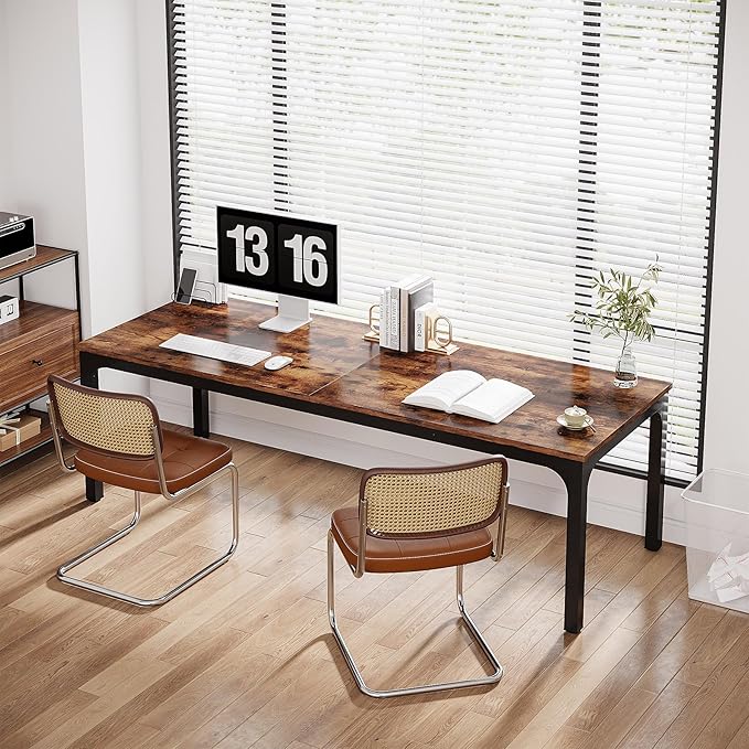 Tribesigns 2-Person Home Office Desk 78.7 Extra Long Computer Desk Double Workstation for Home Office Work Desk for Two People (Rustic Brown)