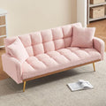 Comfy Futon Sofa Bed with 2 Pillows Pink Futon Couch Bed with Gold Legs Small Convertible Sofa Bed Couch for Living Room Modern Loveseat for Bedroom Curved Arms Plush Tufted-ShapedTeddy (Pink)
