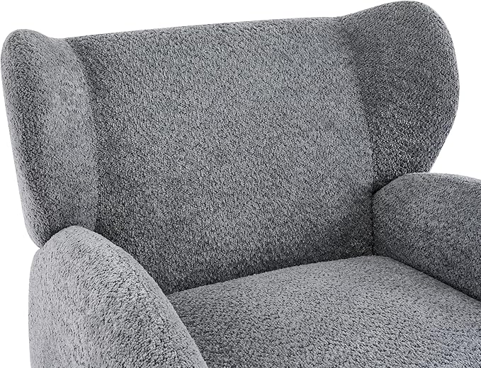 Christopher Knight Home Aiden Boucle Wingback Accent Chair Fabric Upholstered Club Chair with Wooden Frame Comfy Reading Chair for Living Room/Bedroom Dusty Blue+Walnut