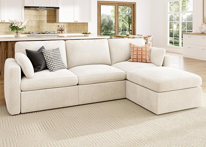 HONBAY Modular Sectional Couch with Storage Seats L Shaped Sectional Sofa with Storage Chenille Sectional Couches for Living Room Beige