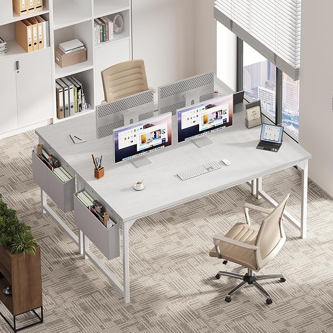 OLIXIS Computer Desk 63 Inch Home Office Desks for Small Spaces Gaming Writing Study Work Table with Storage Bag and Headphone Hook for Bedroom White