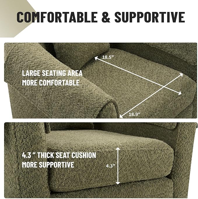 Green Swivel Accent Chair with Ottoman 360° Barrel Chairs with Foot Stool Comfy Reading Chair with Removable Pillow &amp 2 Armrest Covers for Living Room Small Spaces Bedroom Chenille Fabric (Gree