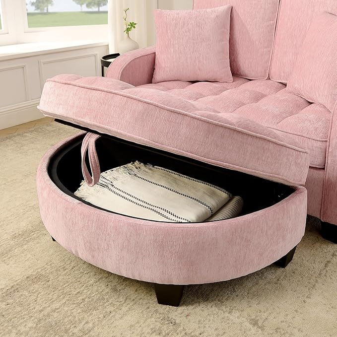 ERYE Chenille Tufted Loveseat Sofa and Ottoman Set Tufted Recliner Sleeper Chaise Lounge with Curved Storage OttomanReclining Backrest and Side Pockets 4 Pillows