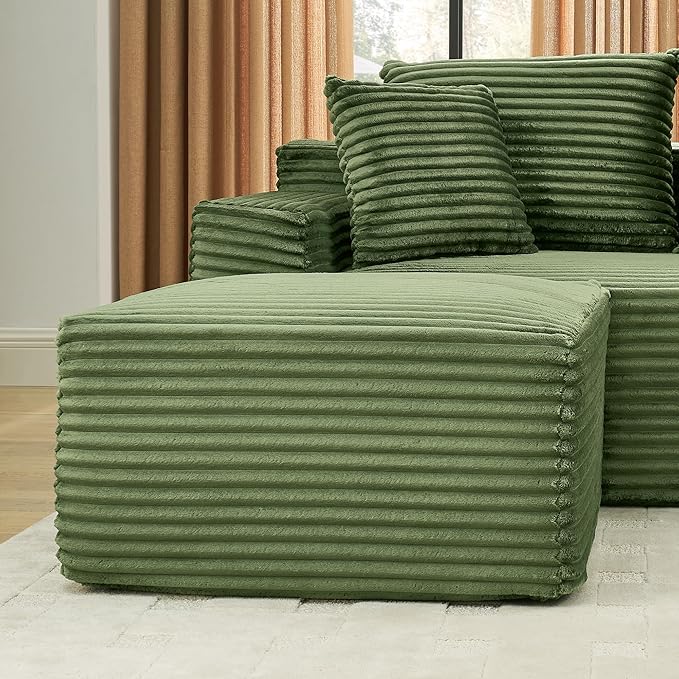 U-Shaped Cloud Sectional Couch Symmetrical Modular Compressed Boneless Sectional Sofa with Chaise Lounges and Console Plush Corduroy Boneless Corner Sofa for Living Room