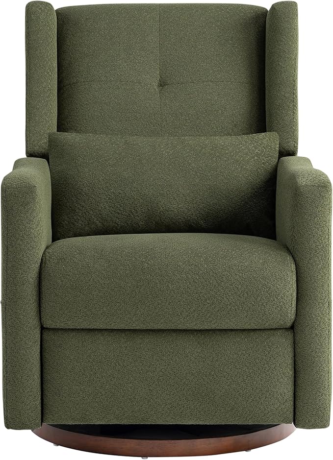 Swivel Rocker Recliner Chair Nursery Glider Recliner with Wood Base Manual Rocking Comfy Upholstered Fabric Reclining Single Sofa for Nursery Bedroom Living Room