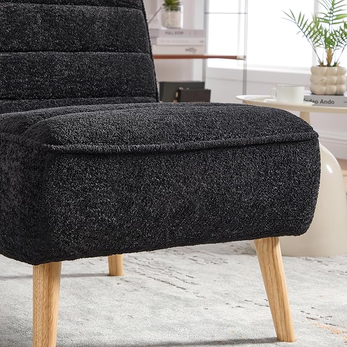 GDFStudio 24.4 Wide Modern Accent Chair Armless Upholstered Lounge Chair with Chenille Fabric &amp Rubber Wood Legs Compact Space-Saving Design for Living Room Bedroom Office - Black