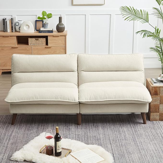 Convertible Sofa Bed 72″ Fabric Couch with Adjustable Backrest Loveseat Recliner Sleeper Living Room Furniture futon Set for Apartment Small Space Beige