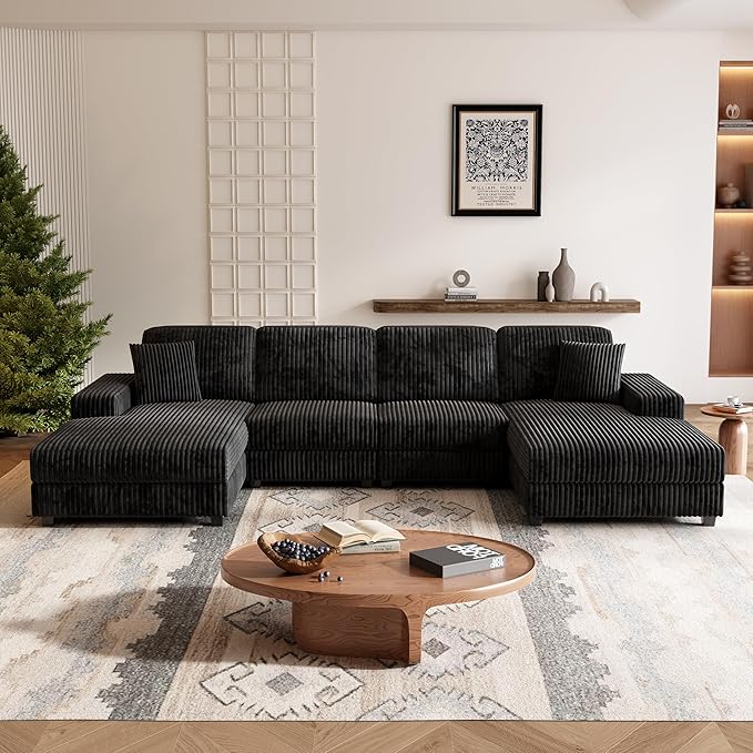 ERYE U-Shaped Modular Sectional Sofa Convertible Symmetrical Sofa Couch with Removable Chaise Lounges U Shaped Double Chaises Sectional Couches with Storage Armrests