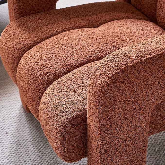 KEIKI 31 Boucle Accent Chair with High Density Foam Cushion Upholstered Modern Style Oversized Single Sofa Chair Easy Assembly for Living Room and Bedroom Apartment Office Orange