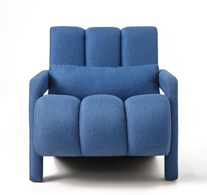 Modern Upholstered Accent Chair Comfortable Linen Fabric with a Pillow for Living RoomBedroom. Linen Blue