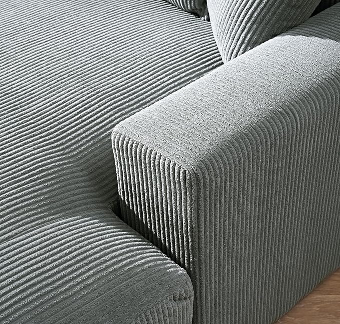 Luxe Upholstered Chaise Lounge Sofa in Soft Corduroy Fabric with Removable Cushions Oversized Chair for Relaxing in Living Room or Bedroom 55.1 Wide Grey