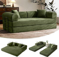 79 Convertible Sofa Bed with Fixed-Shape Frame &amp Removable Armrests Modular Corduroy Sleeper Sofa Folding Mattress Couch for Small Spaces - No Assembly Needed in Green (Includes 2 Pillows)