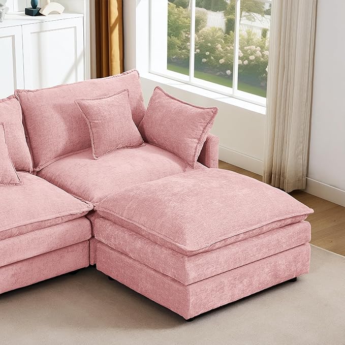 Eafurn 130.71 Oversized Reversible Modular Sectional Sofa Couch with 2 Ottomans - Deep Seat Chenille Modern U Shaped Sofa with Thickness Cushions and Pillows for Living Room Bedroom