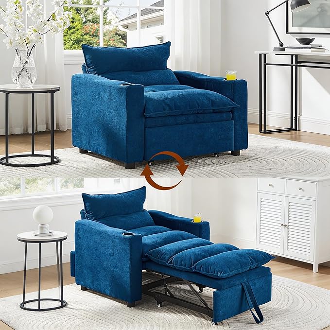 Casaphoria Convertible Sleeper Chair 66.54 Futon Sofa Bed Single Sleeper Sofa Small Couch Bed with Adjustable Backrest for College Dorm Bedroom Studio Apartment