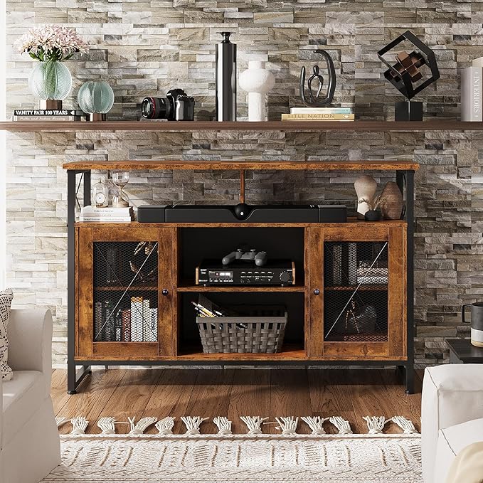 WLIVE TV Stand 55 inch TV Tall Entertainment Center with Storage Farmhouse Industrial TV Console for Bedroom Living Room Rustic Brown
