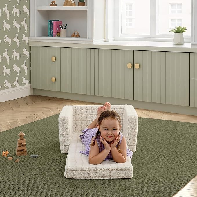 Delta Children Checkered Cozee Flip-Out Chair Cream