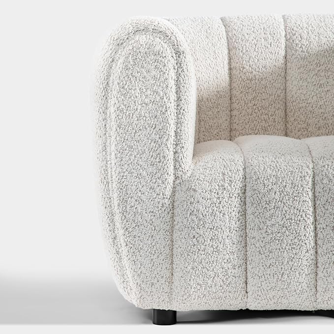 Furniture of America Glamour Contemporary Vertical Channel Tufted Boucle Accent Chair with Wooden Legs Fabric Upholstered Armchair for Living Room Bedroom Office Off-White