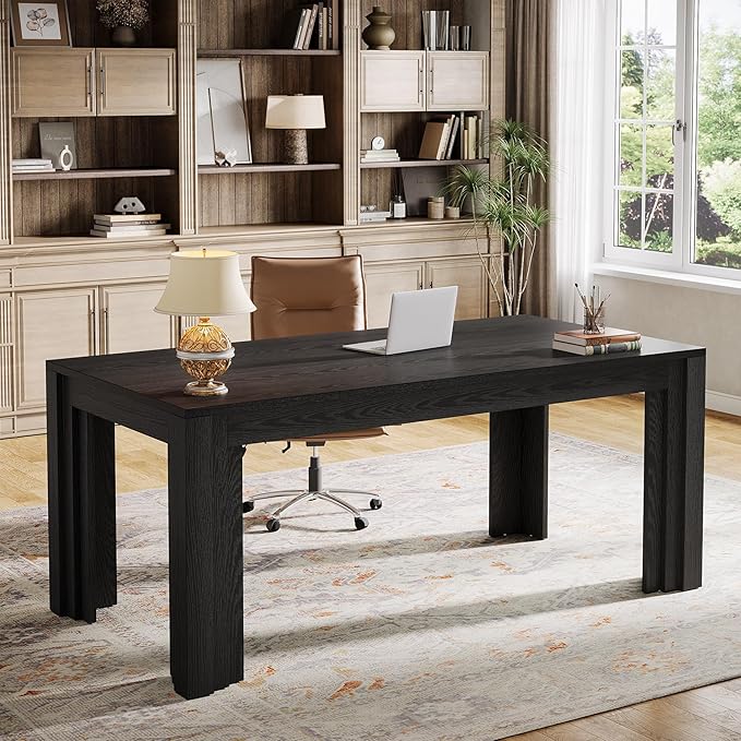 Tribesigns 63-Inch Executive Desk Large Home Office Computer Desk with Heavy Duty Legs Modern Study Writing Table Business Workstation for Home Office Conference Room Black