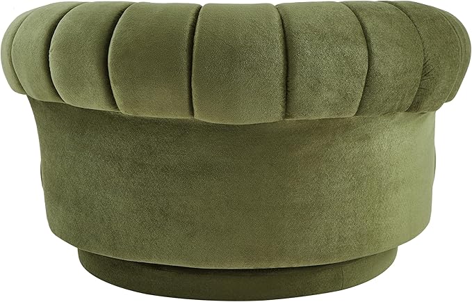 Merax 360 Swivel Accent Chair Sofa Modern Comfort Oversized Round Seat with Luxurious Chenille Fabric Channel Tufted Back Thick Cushion for Living Room Bedroom Green