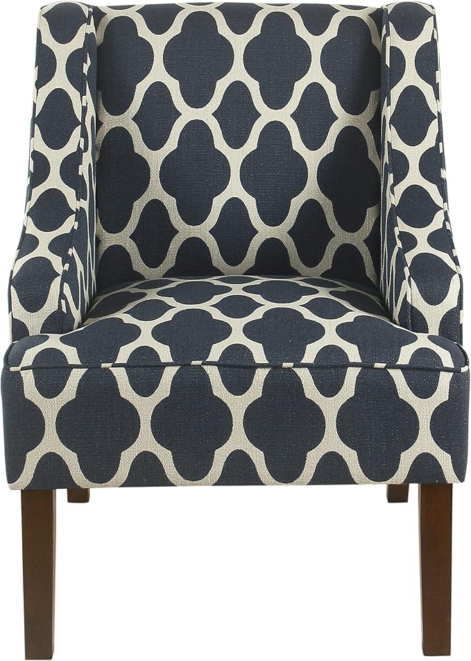 Homepop Home Decor | Upholstered Classic Swoop Arm Accent Chair | Accent Chairs for Living Room &amp Bedroom | Decorative Home Furniture Dark Navy Geometric