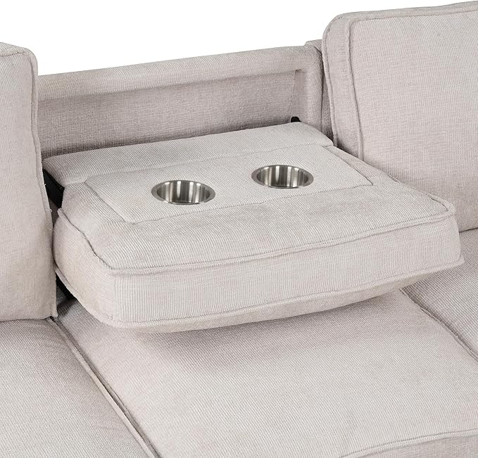 LUMISOL 89 Convertible Sleeper Sofa Bed Modern L-Shaped Sectional Sofa Pull Out Couch with Chaise Chenille Sofa Bed with Cup Holder USB Ports for Living Room Small Apartment Beige