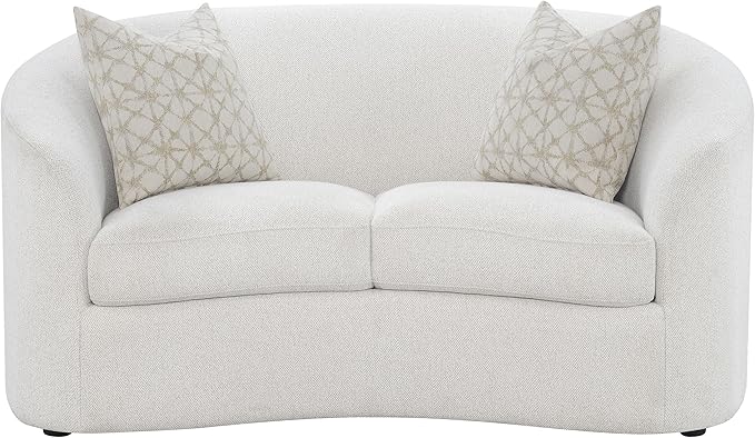 Coaster Home Furnishings - Rainn - Wood - Boucle Upholstered Loveseat with Sloped Arms and Accent Pillows - Living Room - Latte - 509172