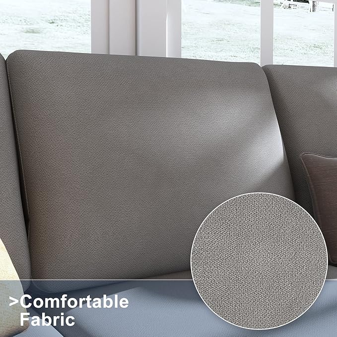 L Shaped CouchReversible Sofa with Linen FabricConvertible Sectional Sofa for Small Space Light Grey