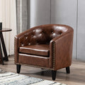 Generic PU Leather Tufted Barrel ChairTub Chair for Living Room Bedroom Club Chairs Dark Brown