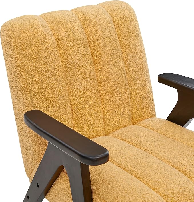 Roundhill Furniture Rella Modern Teddy Sherpa Accent Chair with Espresso Wood Frame Yellow