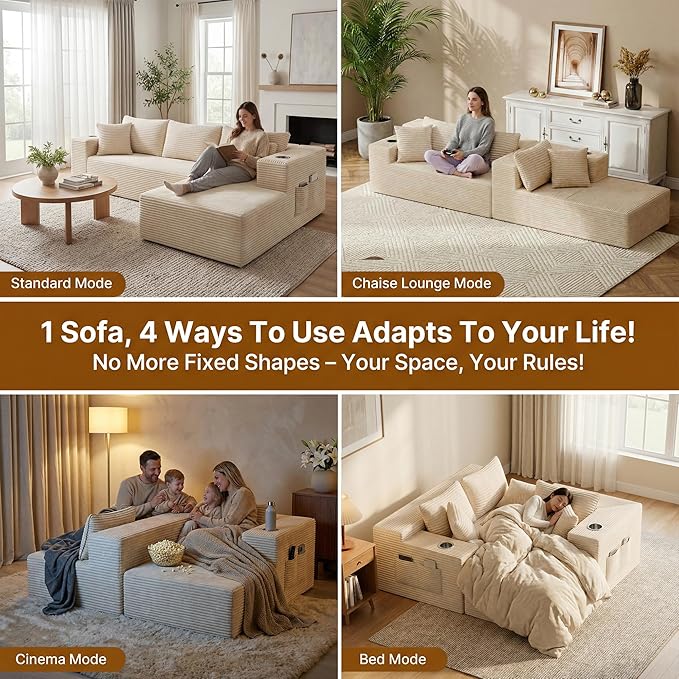 Realbear 108 Cloud Sectional Couch Sofa with L-Shape Chaise Modular Sectional Couch with Deep Seat for Living Room Bedroom No Assembly Required (Beige 108 Left Facing Chaise)