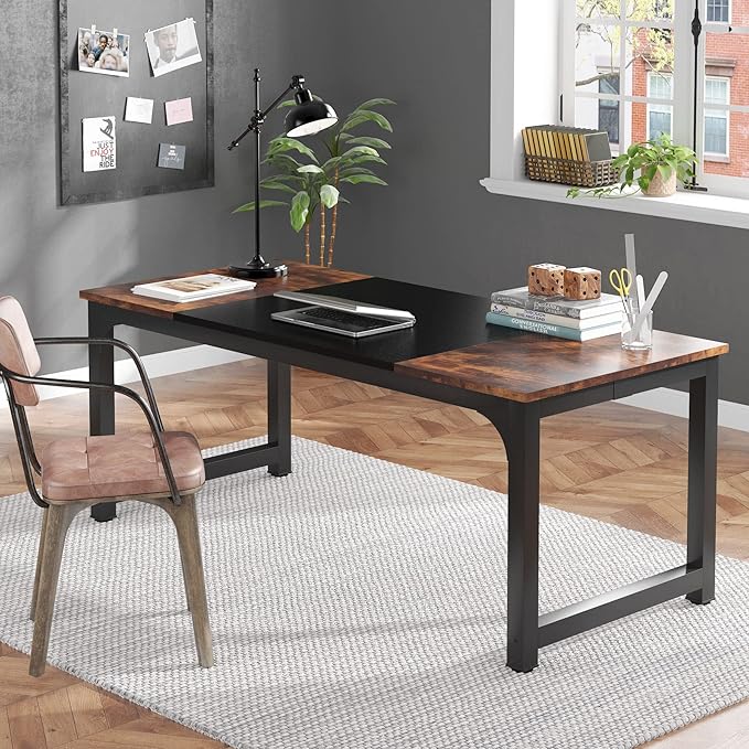 Tribesigns Modern Computer Desk 70.8 x 31.5 inch Large Office Desk Computer Table Study Writing Desk Workstation for Home Office Black Metal Frame