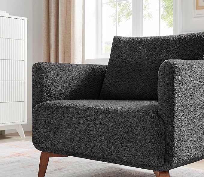 Oversized Accent Chair Modern Boucle Armchair for Living Room- 37 Wide Accent Chair with Solid Wood Legs Dark Gray Upholstered Lounge Chair for Bedroom &amp Office Cozy Reading Chair (Easy Assembl
