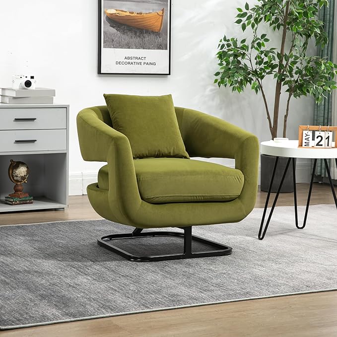 House Hold Upholstered Tufted Living Room Chair Textured Velvet Fabric Accent Chair with Metal Stand