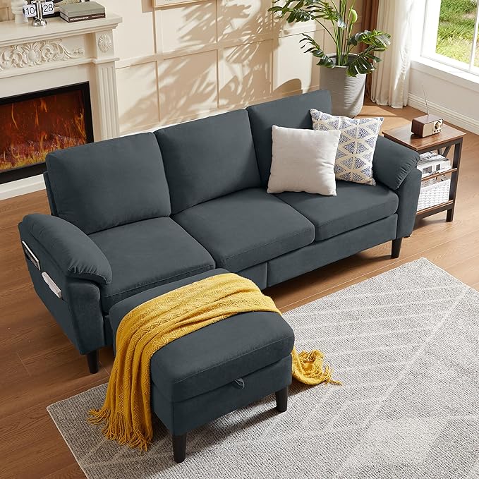 79 Convertible Sectional Sofa Small L Shaped 3-Seat Couch with Reversible Chaise Modern Linen Sofas Couches for Living Room Apartment and Small Space Dark Grey