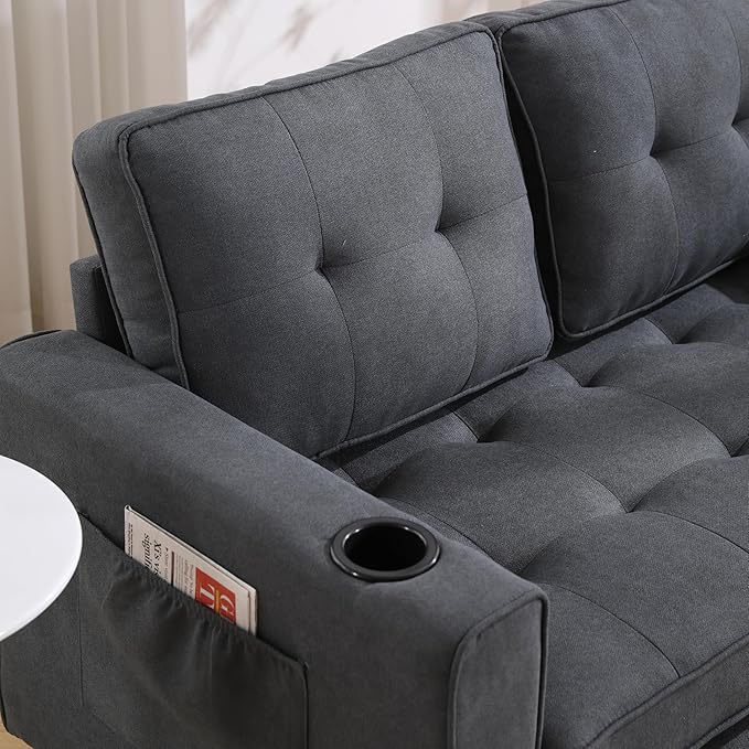 ERYE Foldable Loveseat Sofa Convertible Pull Out Sleeper Sofabed2 Seat Tufted Upholstered Sofa Modern Convertible Sleeper Couch Bed with Cupholders and Side Pockets