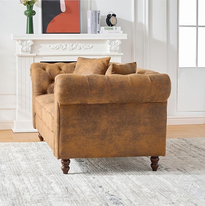 Mid Century Modern Faux Leather Couch Set of 2 Tufted Couch and Loveseat Set muebles para la sala Comfy Chesterfield Upholstered Office Furniture Living Room Sofa Set 2 Piece (Brown 2+3 Seater)
