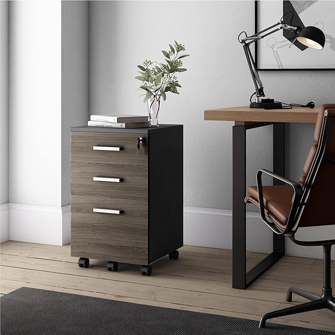 Modern Design Lazio File Cabinet Filing Cabinets for Home Office Drawers for Under Desk Locking 3 Drawer Rolling Wood Filing Cabinet with Lock Black and Grey by Crafts and Comfort