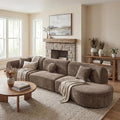 Christopher Knight Home Grelyn 140 Modular Sectional Sofa Couch Wool Fabric Boneless Cloud Couch Fully Compressed Home Sofa Living Room 3-Piece Lounge Sofa with Chaise Fully Assembled Brown