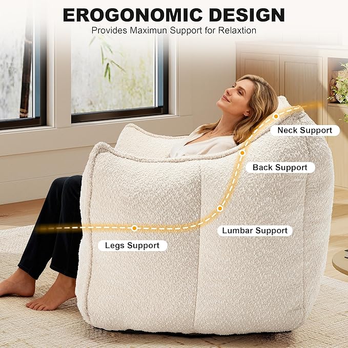 47.2 Inch Oversized 2 Piece Single Sofa Set Comfy Beanbag Chairs with Scratch-Resistant Pet-Friendly Chenille Modern Couch with Arms No Assembly Required Beige